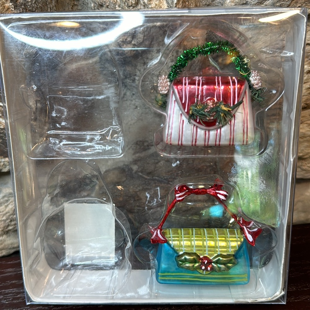 DEPT. 56 Tiny Trimmings Mini Glass Christmas Ornaments 2 PURSE LOVERS
